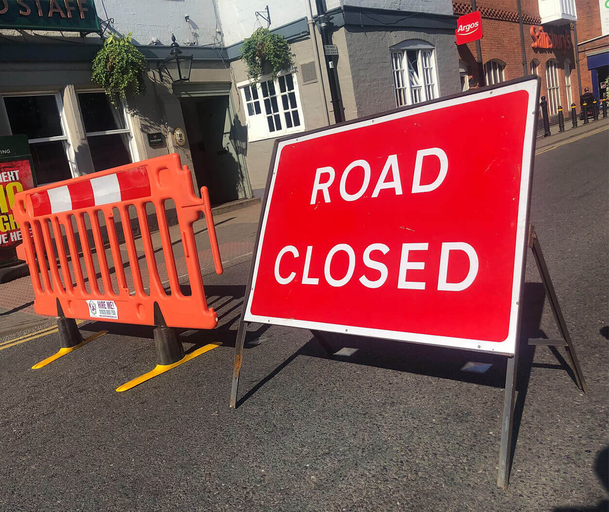 Road closed sign at an event