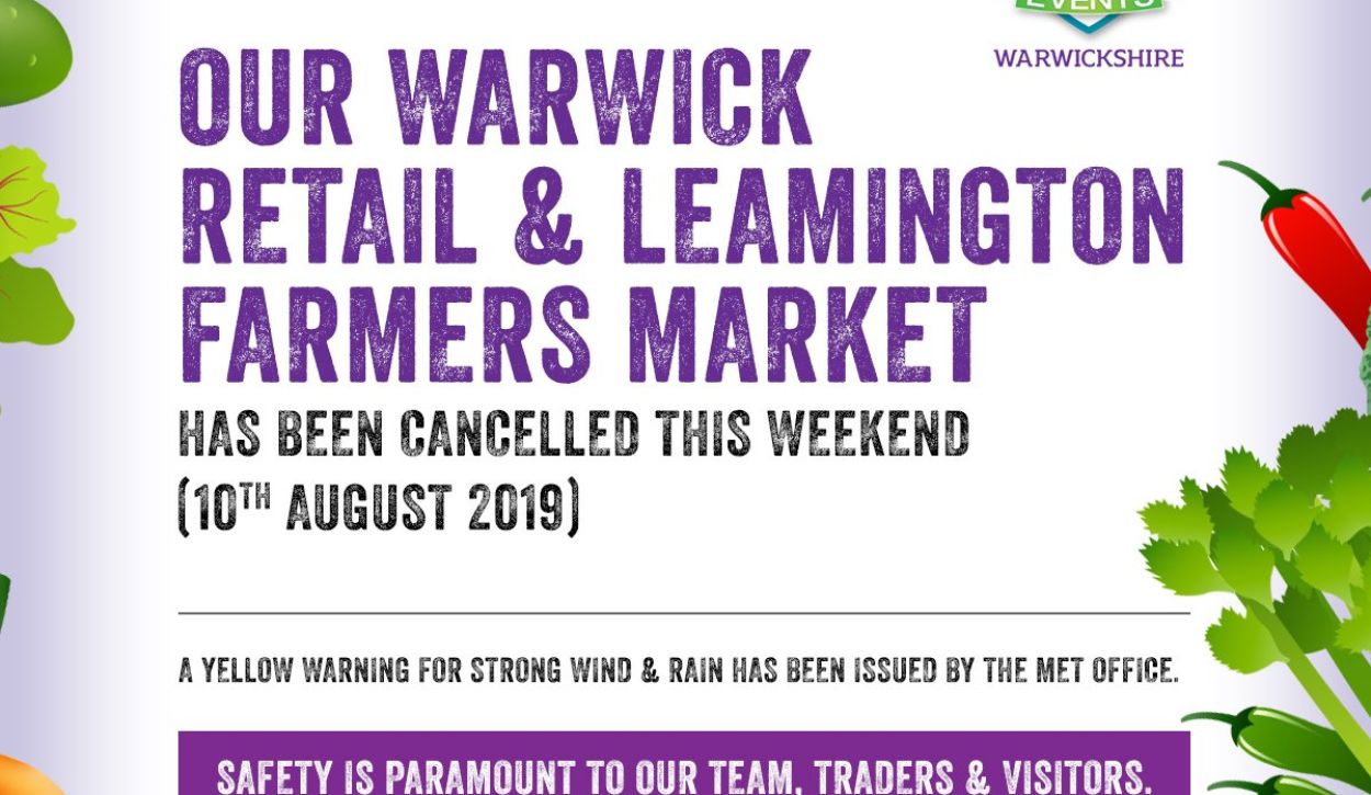 Warwick retail & Leamington farmers - Saturday 10th August 2019